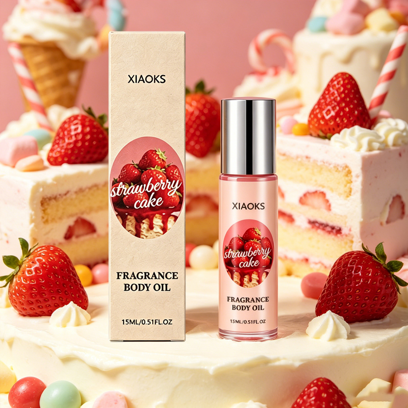 Fragrance Long Lasting Perfume - 1 Şişe Çilekli Kek Tatlı Roll-On